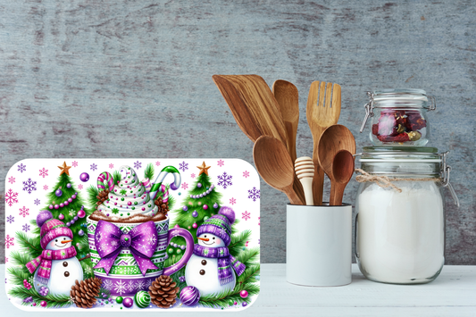 Sugar Plum Snowman Hot Cocoa Cutting Board