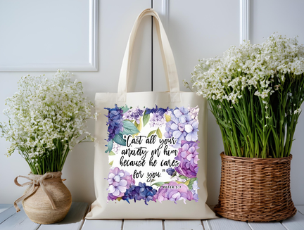 Cared For & Covered 1 Peter 5:7 Tote Bag