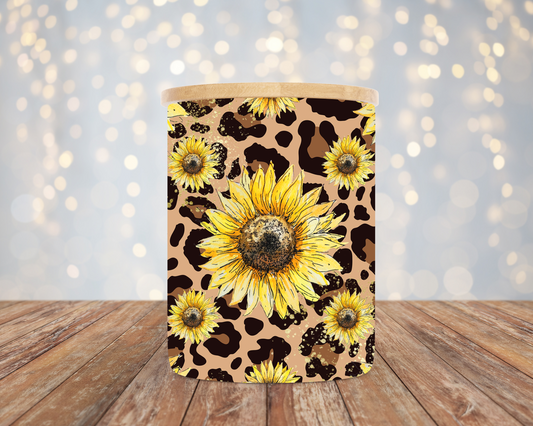 10oz Frosted Sunflower Leopard Candle/Candle Jar