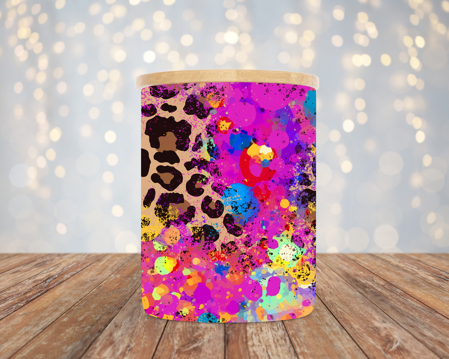 10oz Frosted Colorful Leopard Candle/Candy Jar