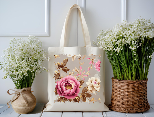 Vintage Peony Blossom Tote Bag