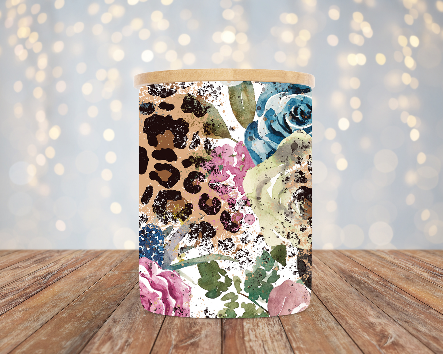 10oz Frosted Boho Leopard Candle/Candy Jar