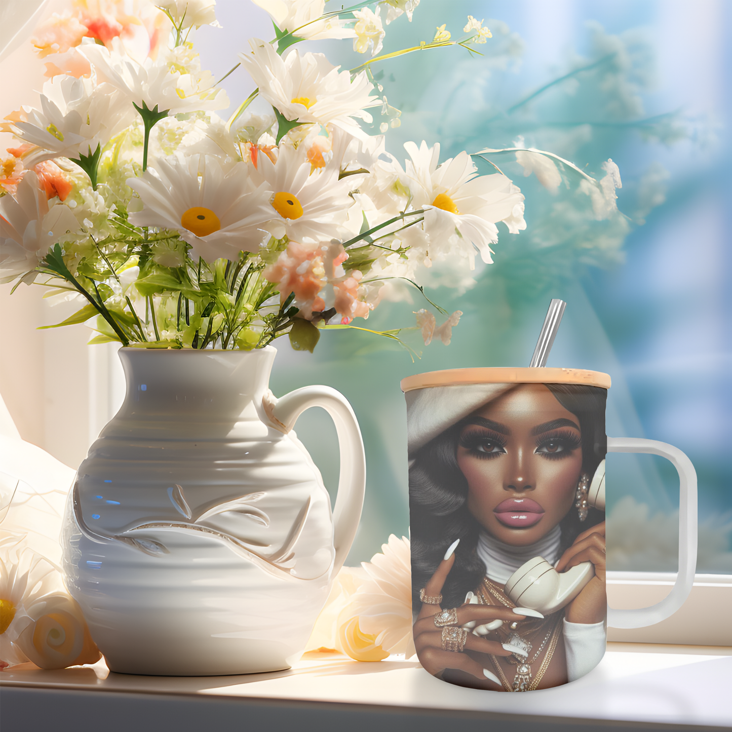 17oz Glass Coffee Mug White Sophisticated Woman (2)