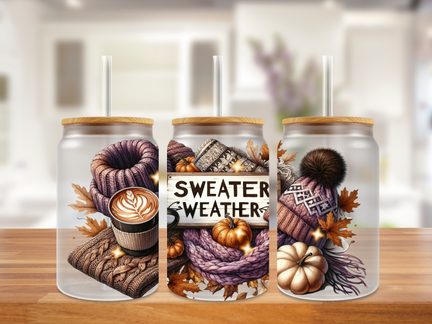 Sweater Weather Cozy Fall Glass Can