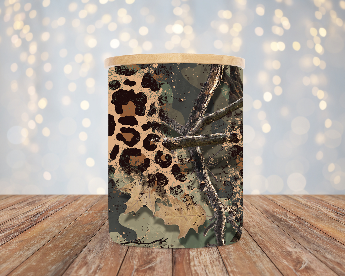 10oz Frosted Camo Leopard Candle/Candy Jar