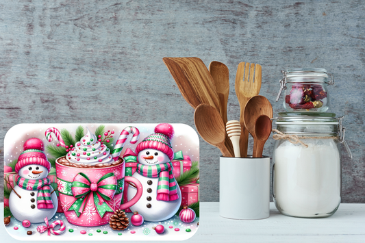 Peppermint Cocoa Snowman Cutting Board