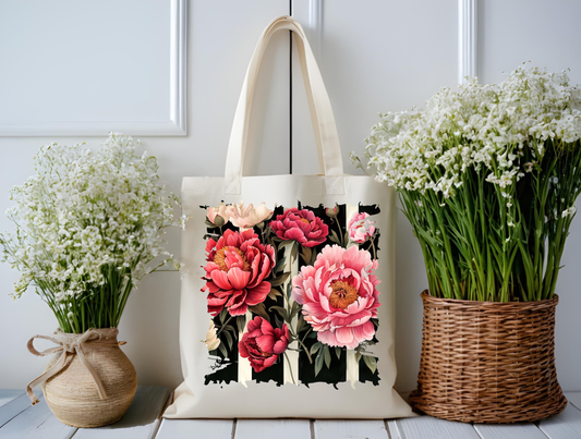 Midnight Bloom Peony Luxe Tote Bag