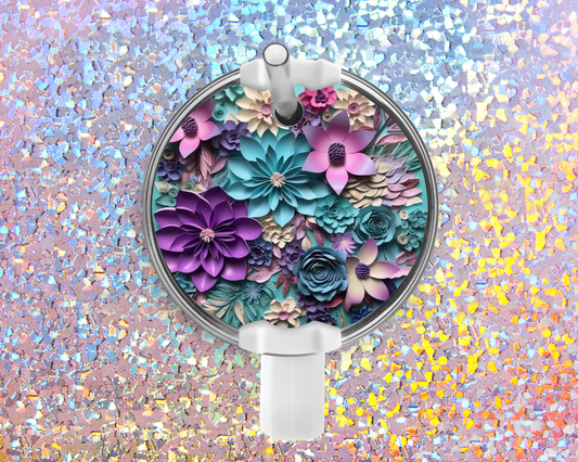 3d Purple and Teal Flower Stanley Acrylic Tumbler Topper