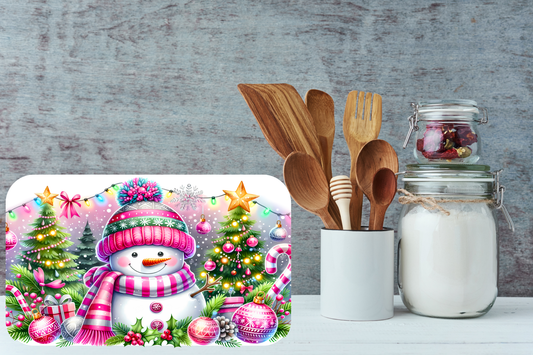 Pink Frost Snowman Christmas Cutting Board