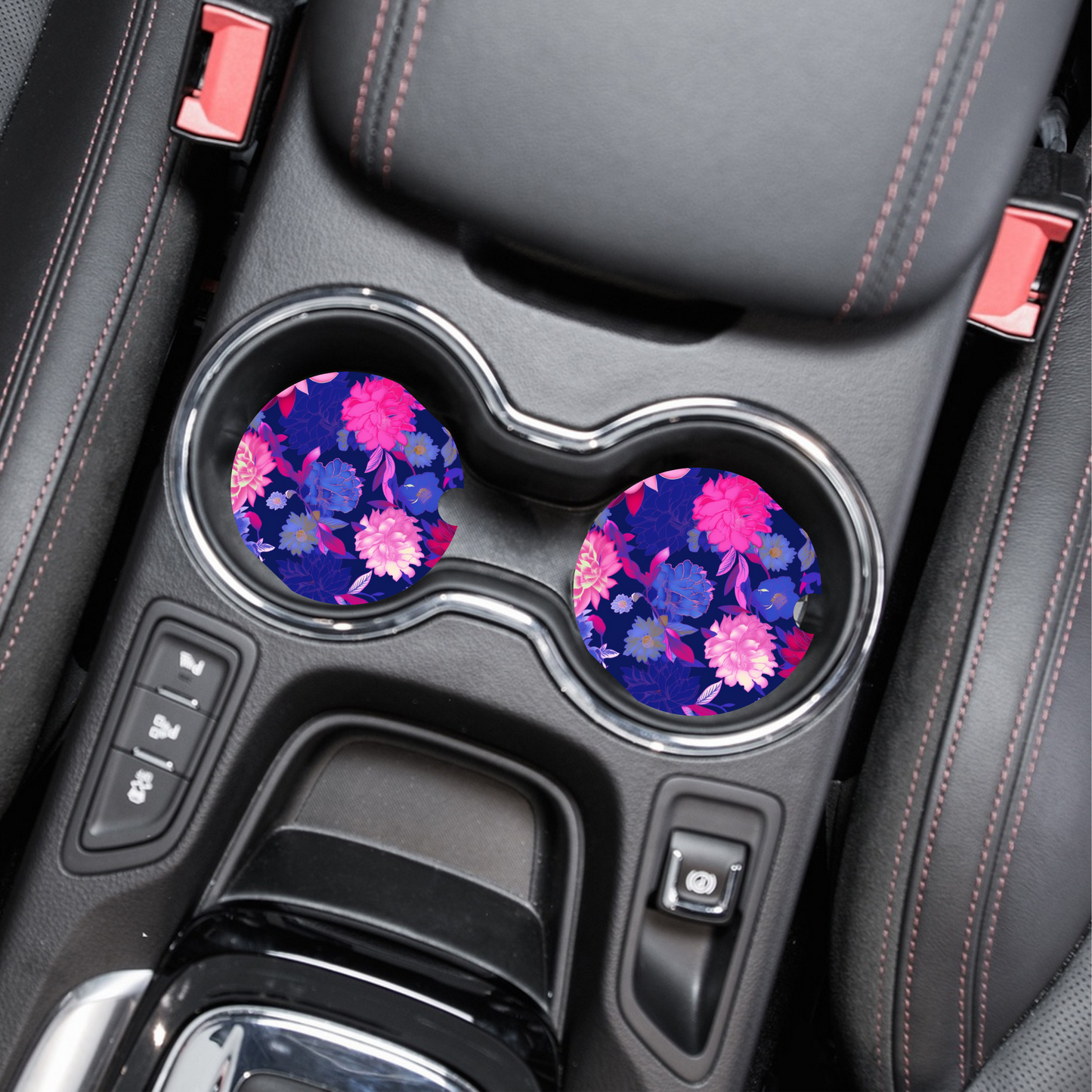 Purple/Pink Flowers Acrylic Car Coasters (2)