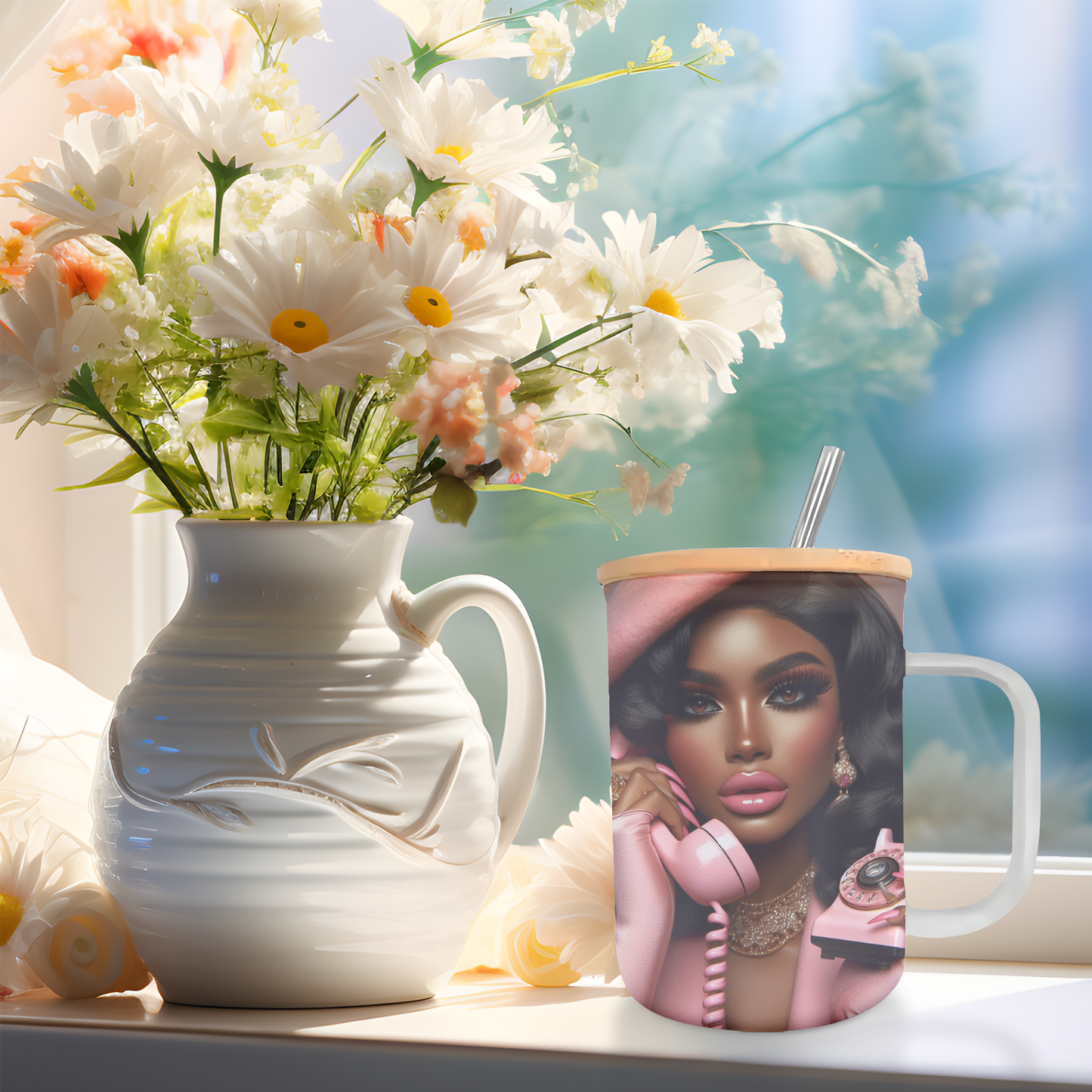 17oz Glass Coffee Mug Pink Sophisticated Woman (2)