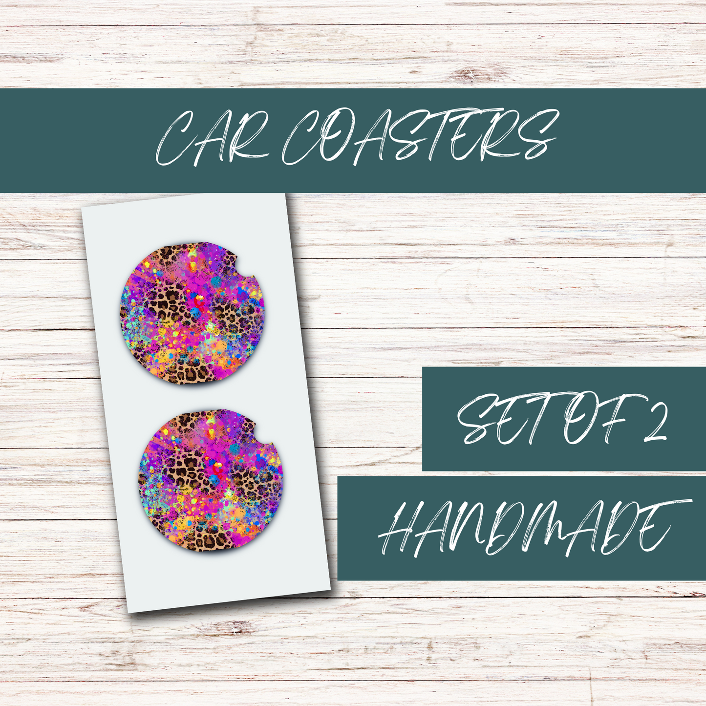 Colorful Leopard Acrylic Car Coasters (2)