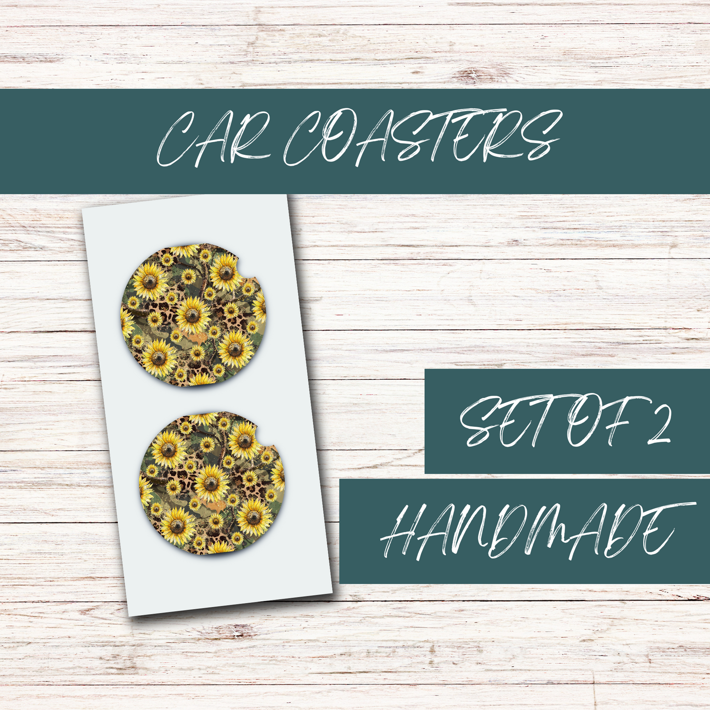 Camo Leopard Sunflower Acrylic Car Coasters (2)