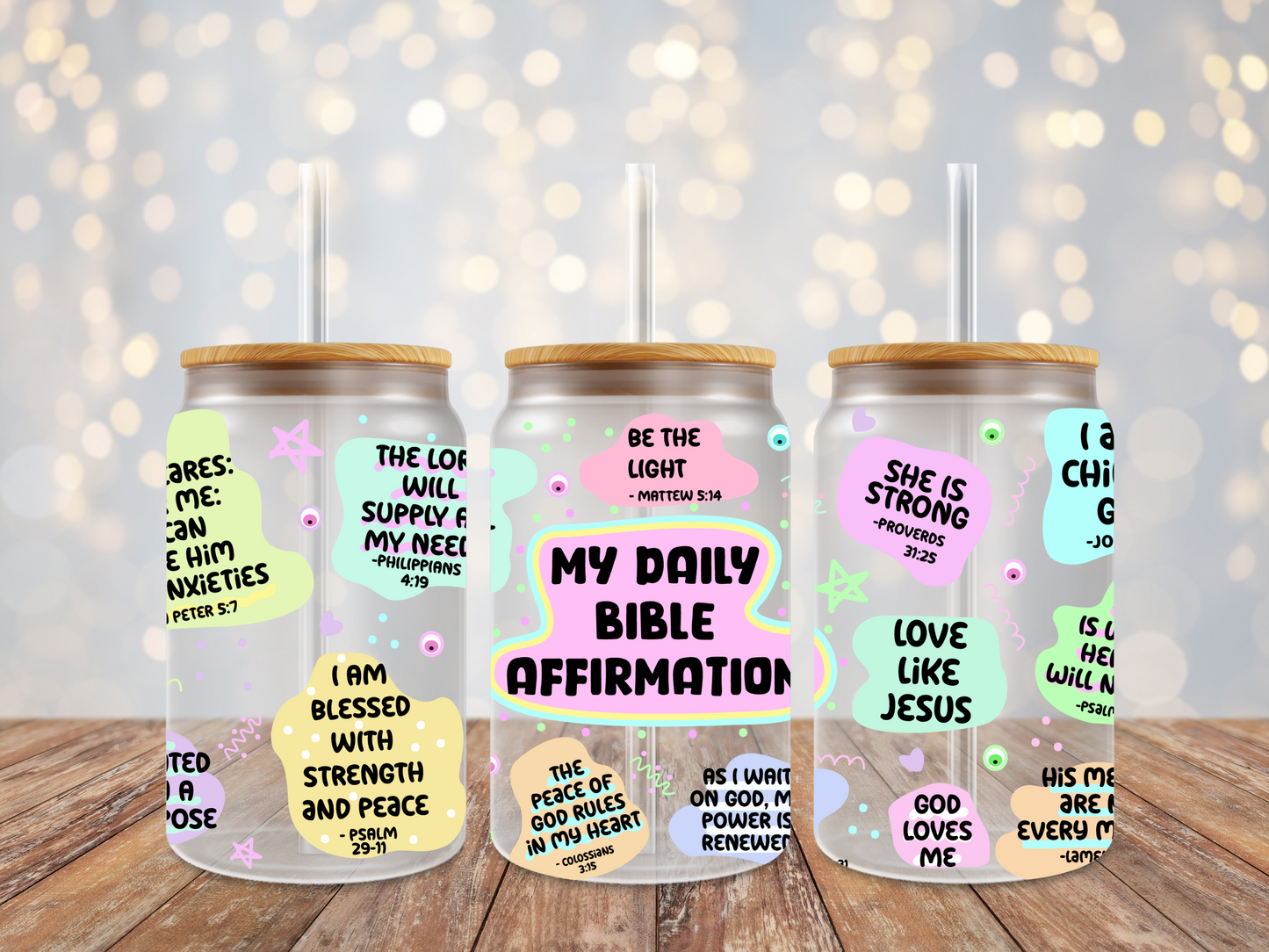 16oz Daily Bible Affirmations Frosted Glass Can