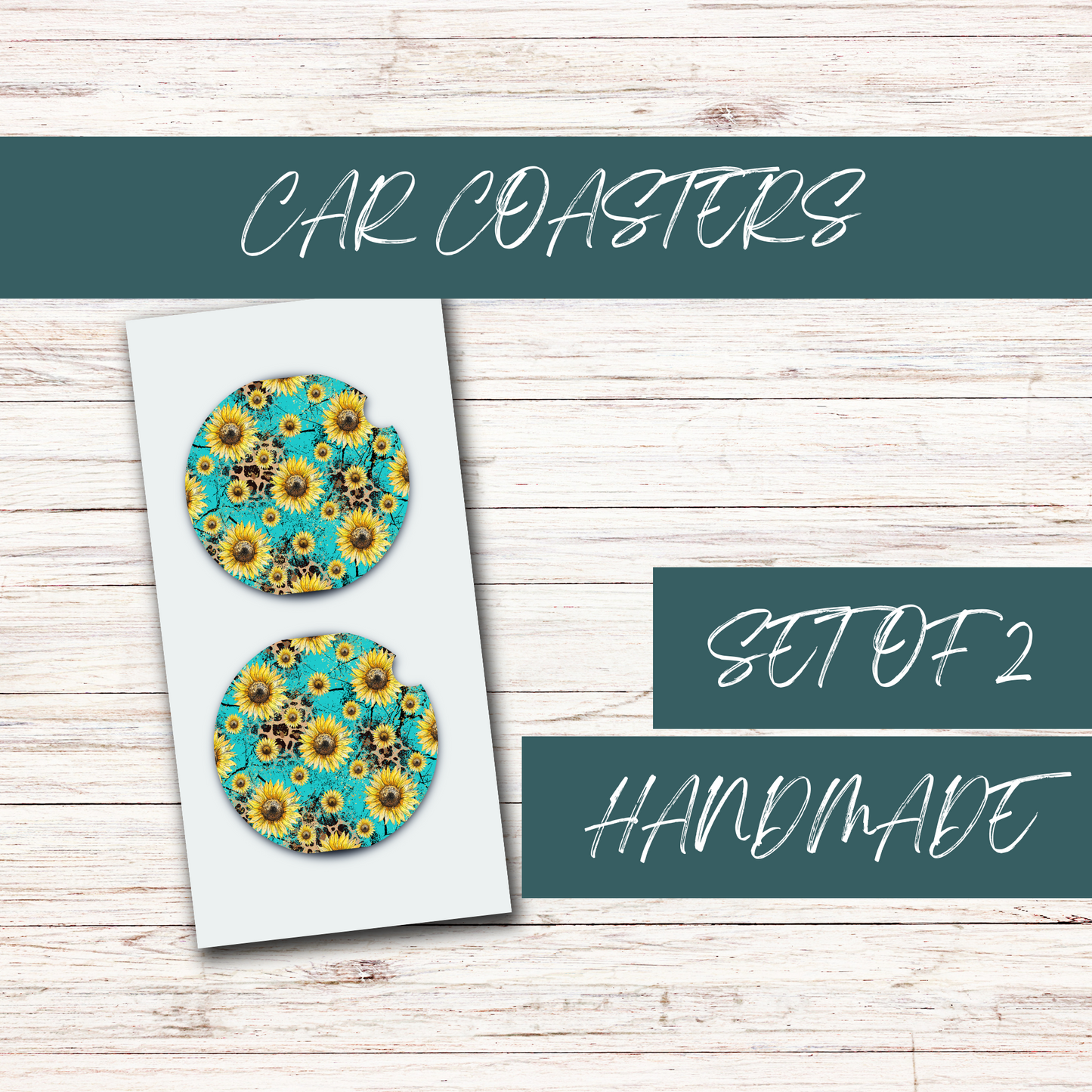 Turquoise Leopard Acrylic Car Coasters (2)