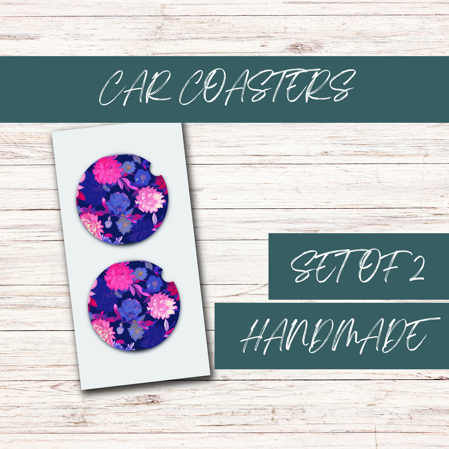 Purple/Pink Flowers Acrylic Car Coasters (2)