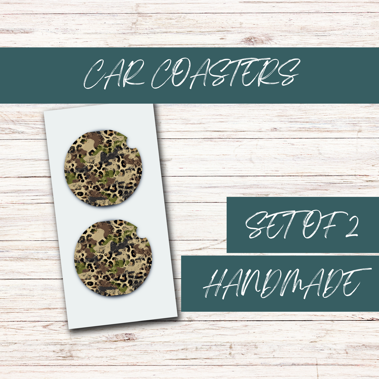 Rustic Camo Leopard Acrylic Car Coasters (2)