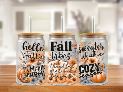 Autumn Harvest Seasonal Message Glass Can
