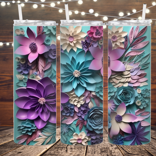 20oz 3d Purple and Teal Flower Tumbler