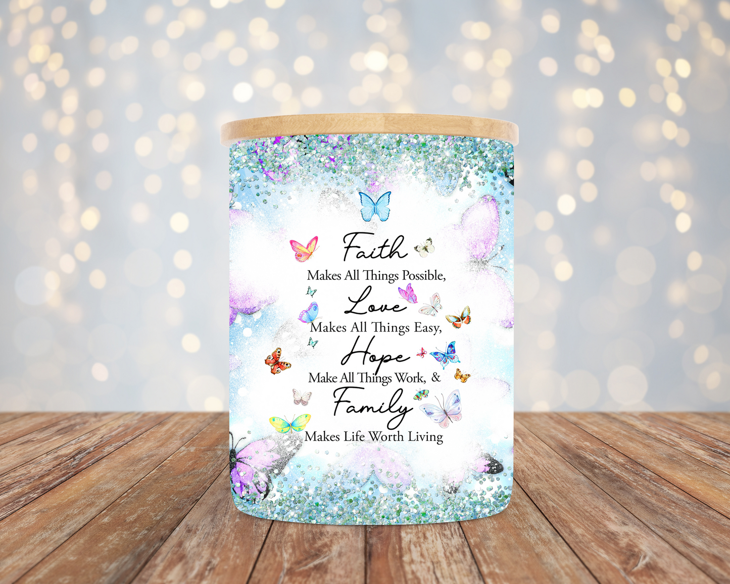 10oz Frosted Butterfly Faith Candle/Candy Jar