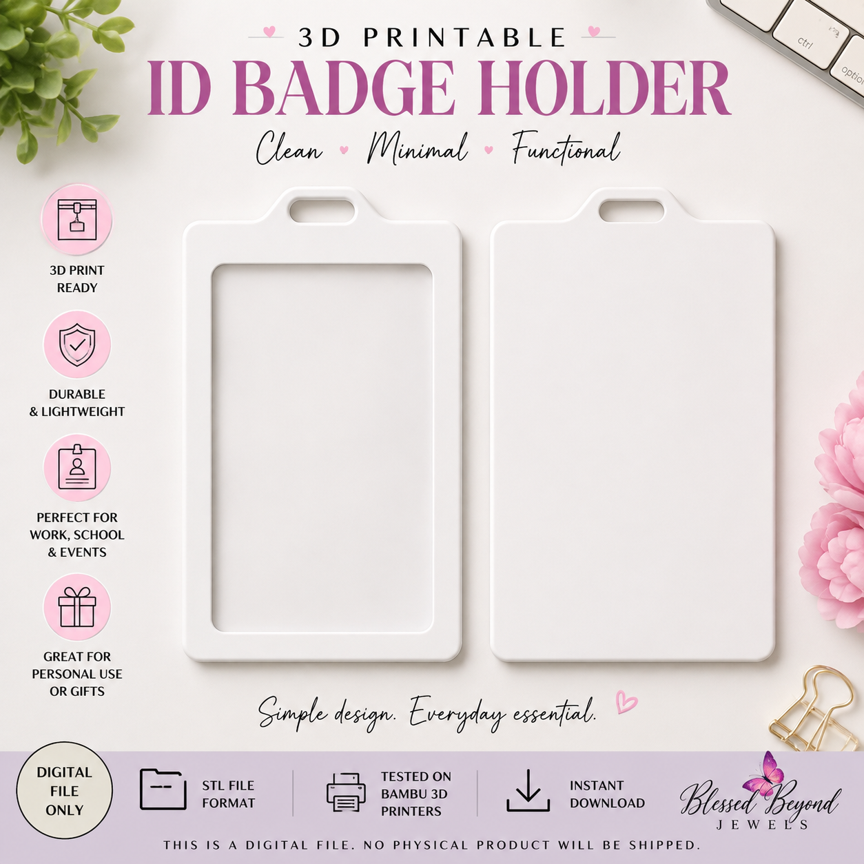 Blank Customizable ID Badge Holder 3D Print File