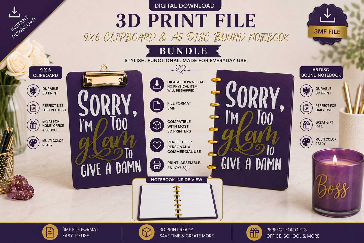 Sorry I’m Too Glam to Give a Damn 3D Print File Bundle