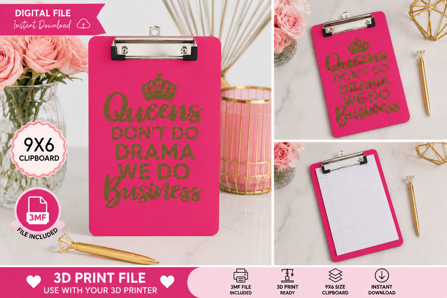 Queens Don’t Do Drama, We Do Business – 9x6 Clipboard 3D Print File