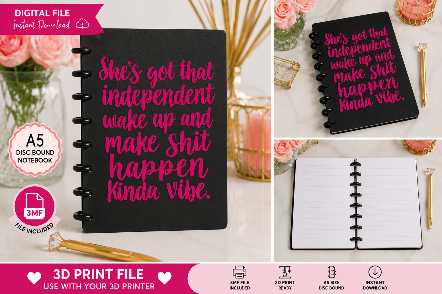 She's got that independent A5 Disc Bound Notebook 3MF File