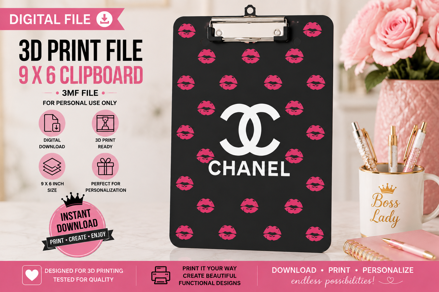 Luxury Designer-Inspired C3 9 x 6 Clipboard – 3MF Digital File