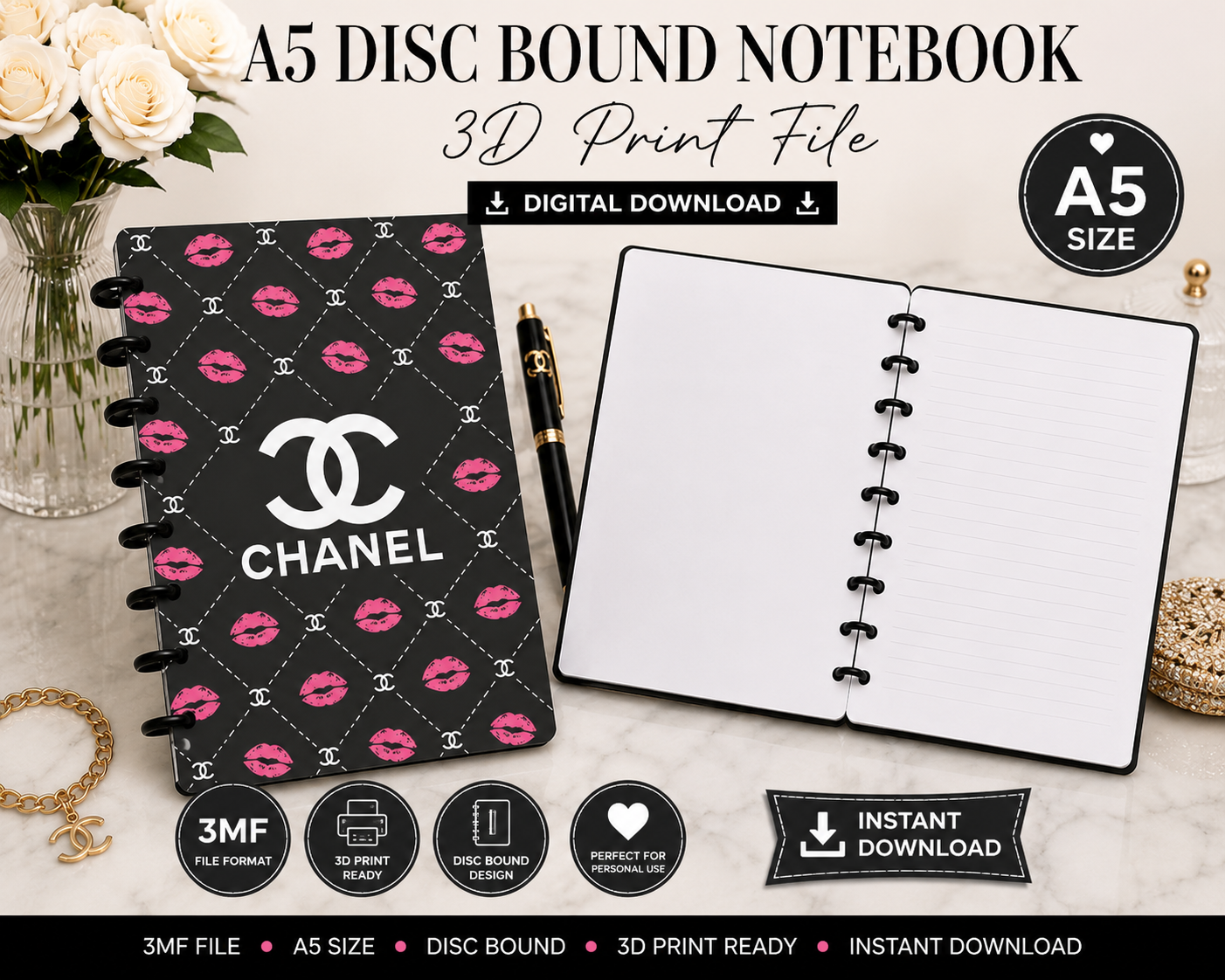 Luxury Designer-Inspired C4 A5 Disc Bound Notebook 3D Print File