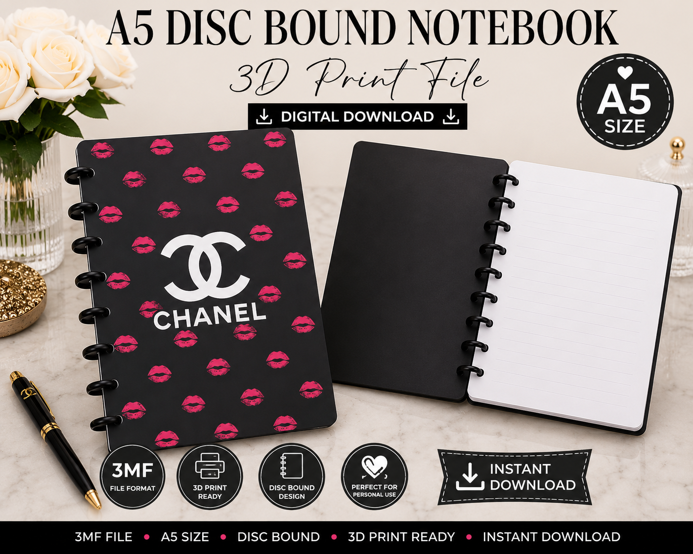 Luxury Designer-Inspired C3 A5 Disc Bound Notebook 3D Print File