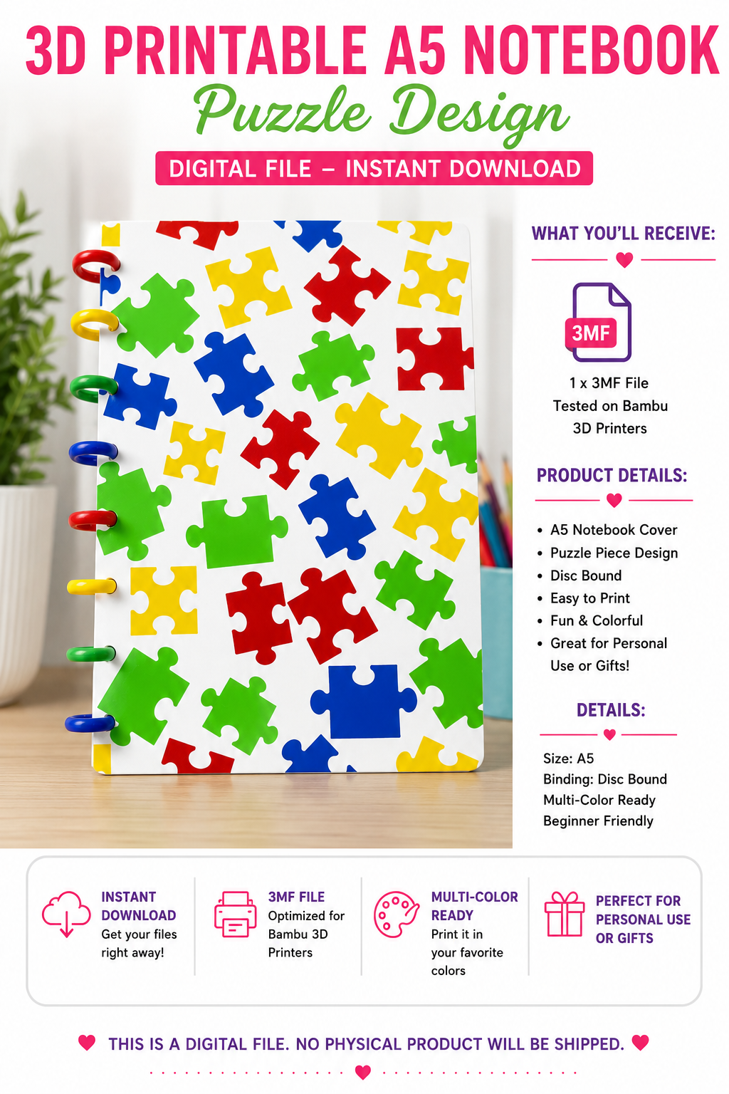 3D Printable Puzzle A5 Notebook Cover | Digital Download
