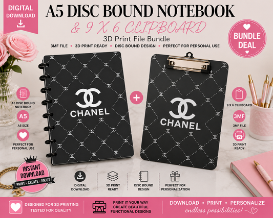 Luxury Designer-Inspired C1 A5 Disc Bound Notebook & 9 x 6 Clipboard Bundle – 3MF Digital Files
