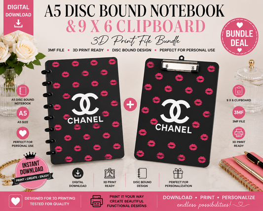 Luxury Designer-Inspired C3 A5 Disc Bound Notebook & 9 x 6 Clipboard Bundle – 3MF Digital Files