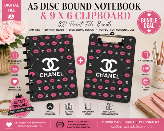 Luxury Designer-Inspired C4 A5 Disc Bound Notebook & 9 x 6 Clipboard Bundle – 3MF Digital Files