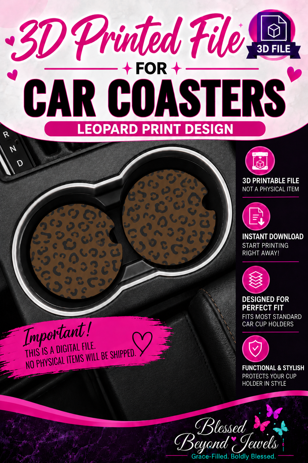 Leopard Print Car Coasters 3D Print File