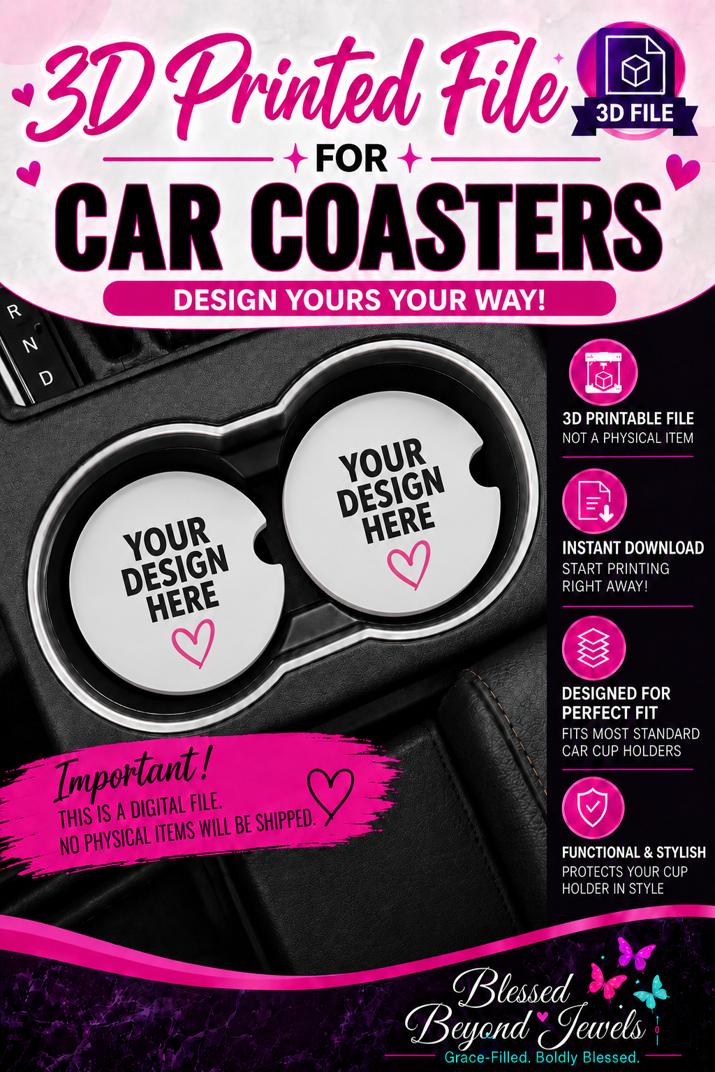 Blank Customizable Car Coaster 3D Print File