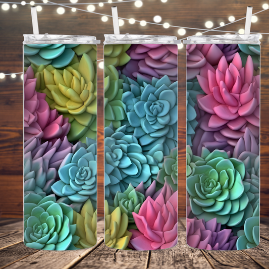 20oz 3d Colorful Succulent Tumbler