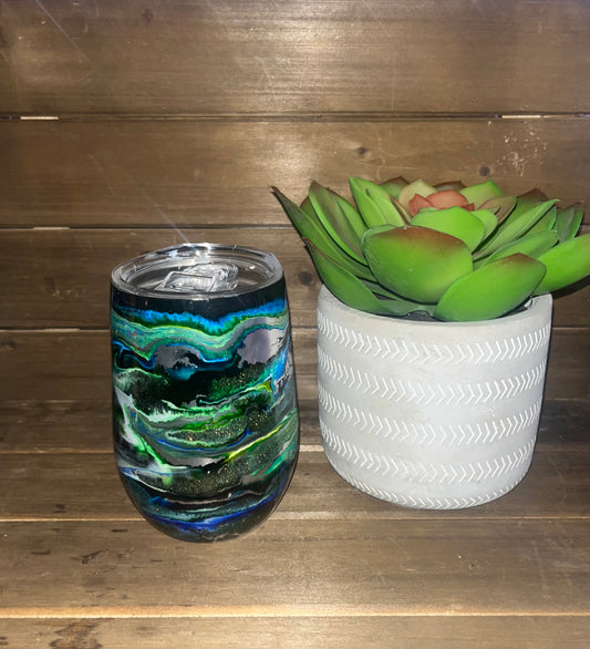 15oz Alcohol Ink Epoxy Stemless Wine Glass