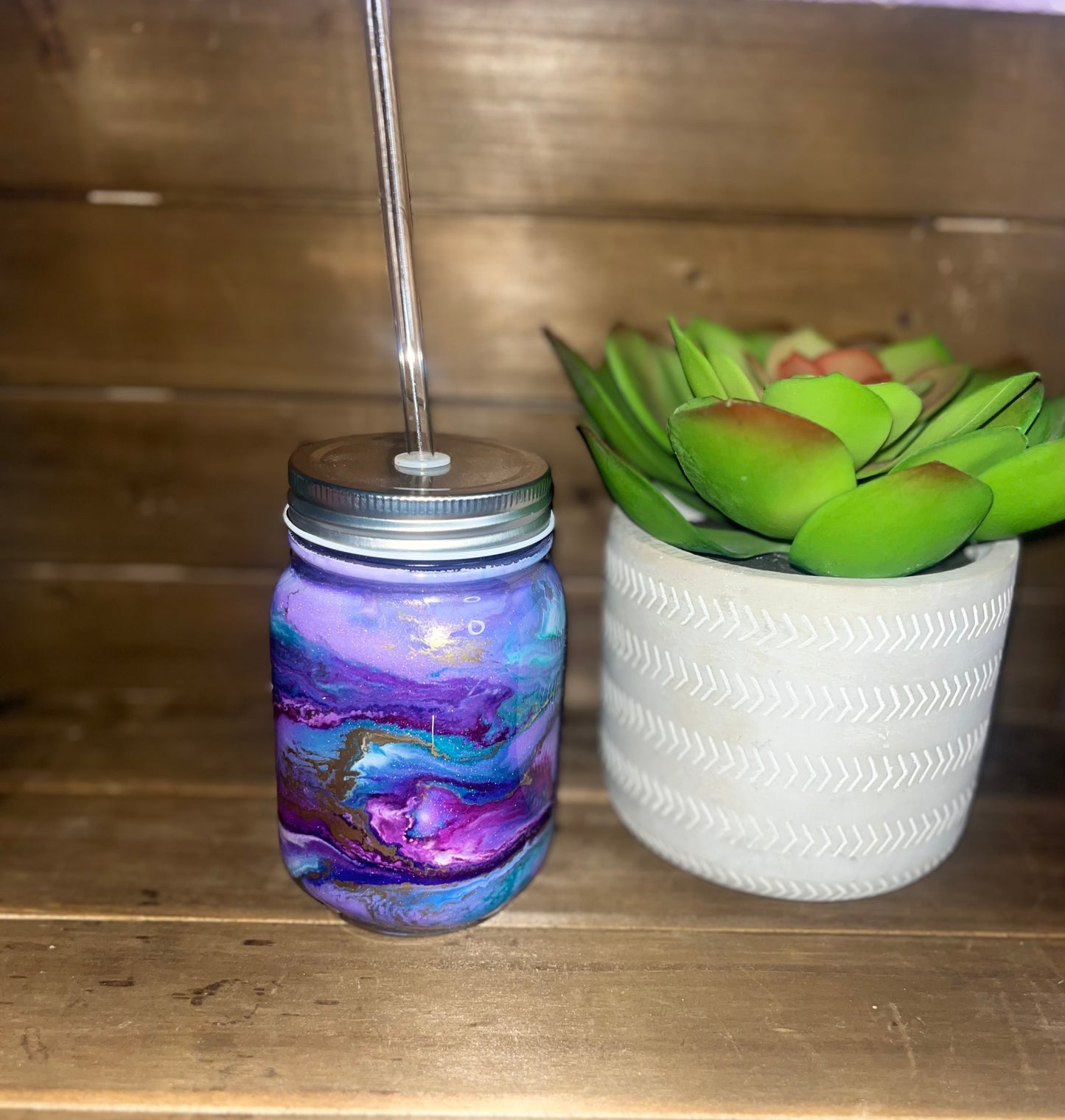 16oz Alcohol Ink Epoxy Glass Mason Jar