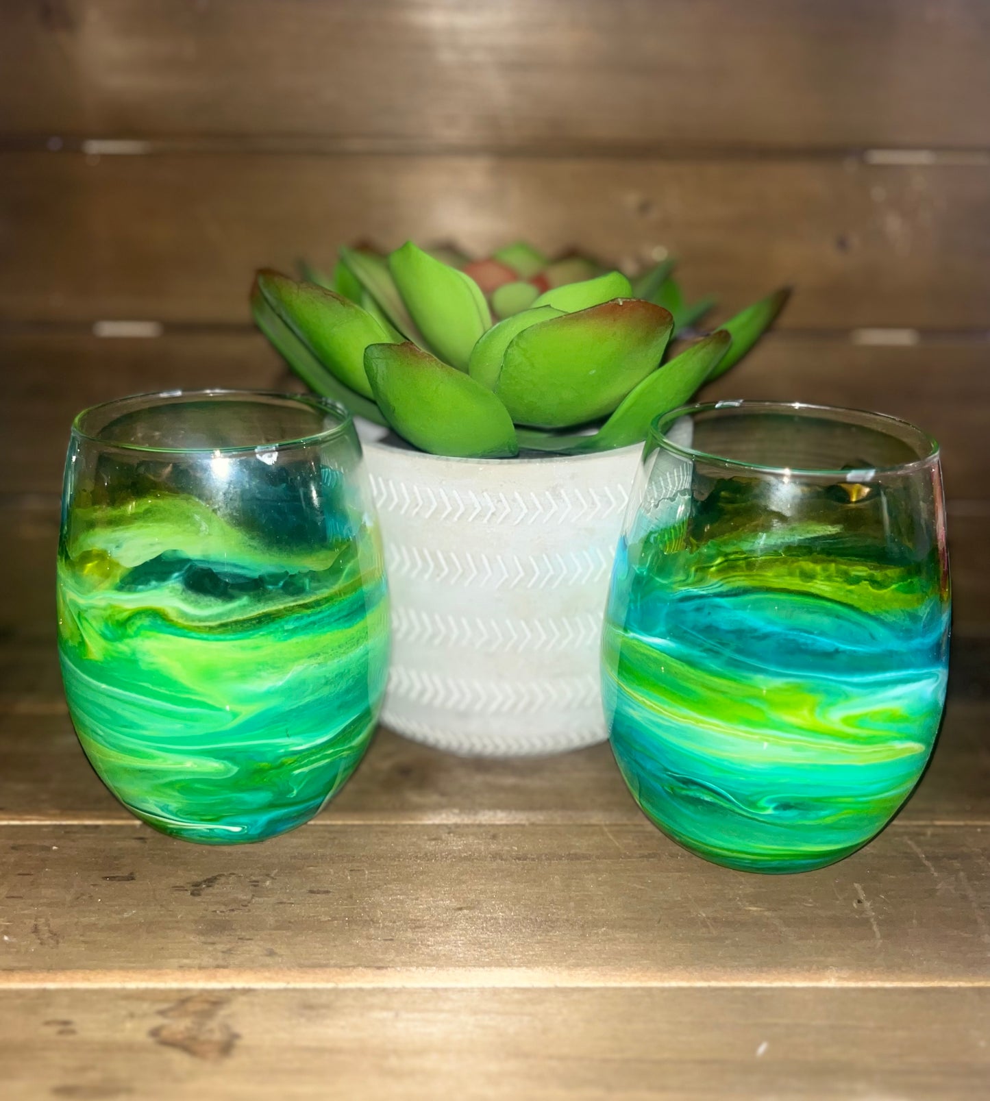 20.5oz Alcohol Ink Epoxy Stemless Wine Glass (set of 2)