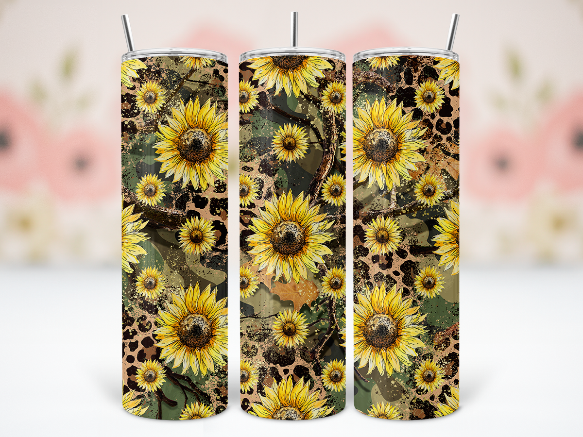 20oz Camo Leopard sunflower Tumbler