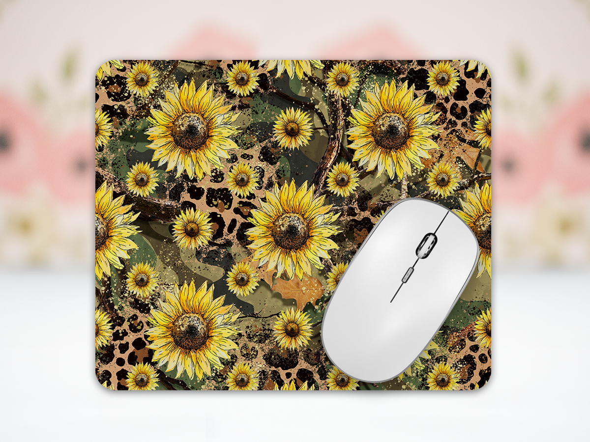 Camo Leopard Sunflower Neoprene Mousepad