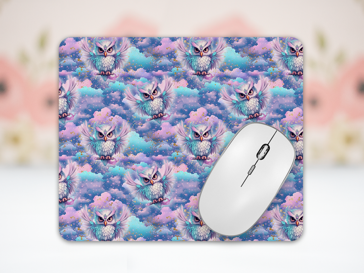 Rainbow Owls in Clouds Neoprene Mousepad