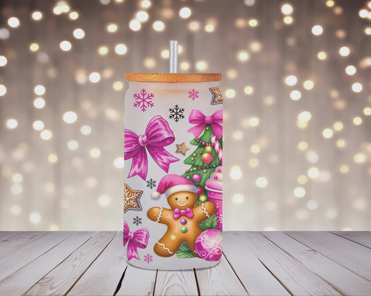Pink Gingerbread Wonderland Glass Can