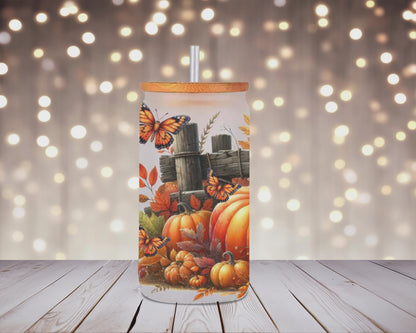 Autumn Monarch Magic Glass Can