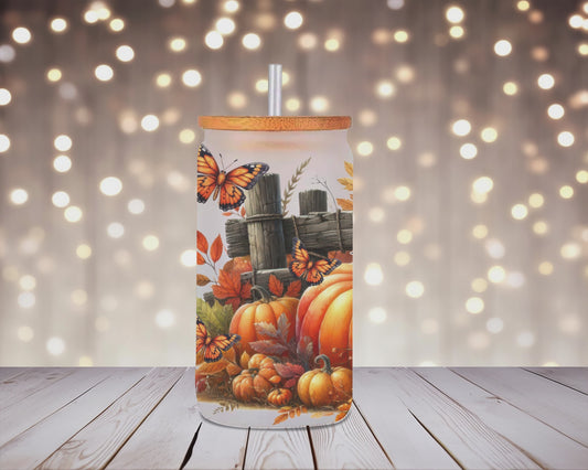 Autumn Monarch Magic Glass Can