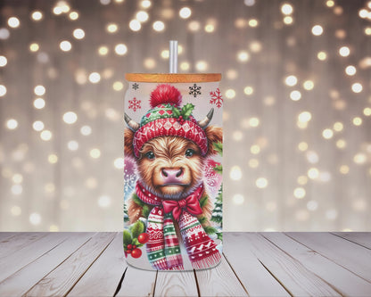 Cozy Highland Christmas Glass Can
