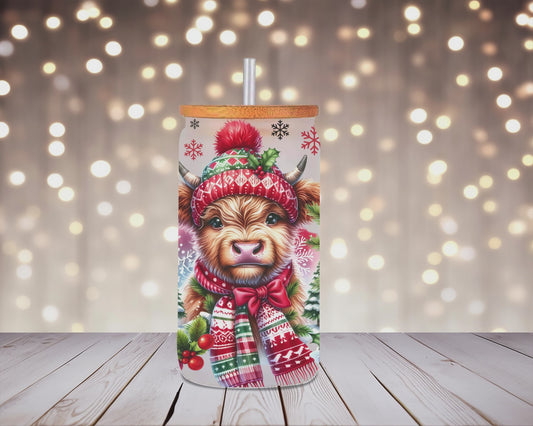 Cozy Highland Christmas Glass Can