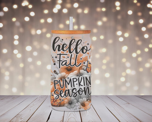 Autumn Harvest Seasonal Message Glass Can